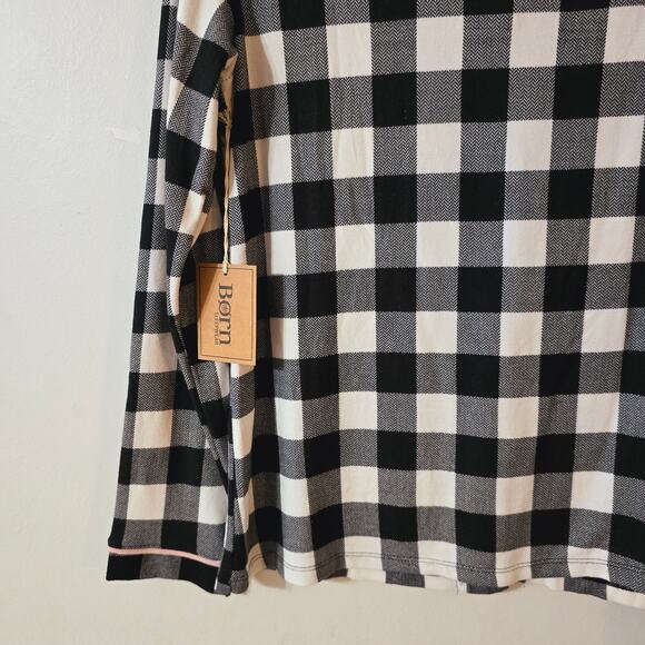 NWT Born Navy White Buffalo Check Button Up Sleeping Shirt Pajamas Size M Medium - Picture 8 of 11